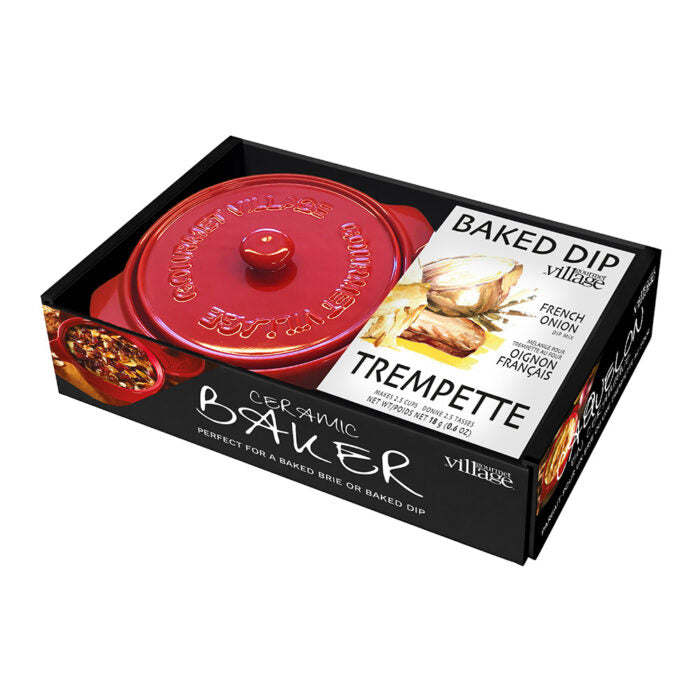 Gourmet Village - Red Ceramic Baker Gift Set with French Onion Dip