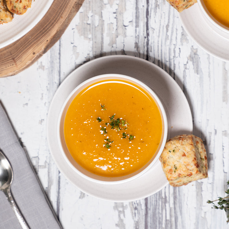 Chef Adam Brenner - Creamy Butternut Squash Soup with ginger + diced apples
