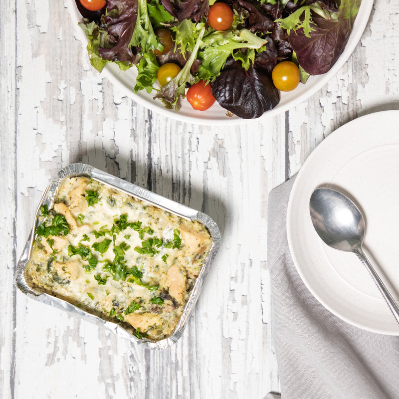 White Chicken Lasagna with Spinach and Mushrooms